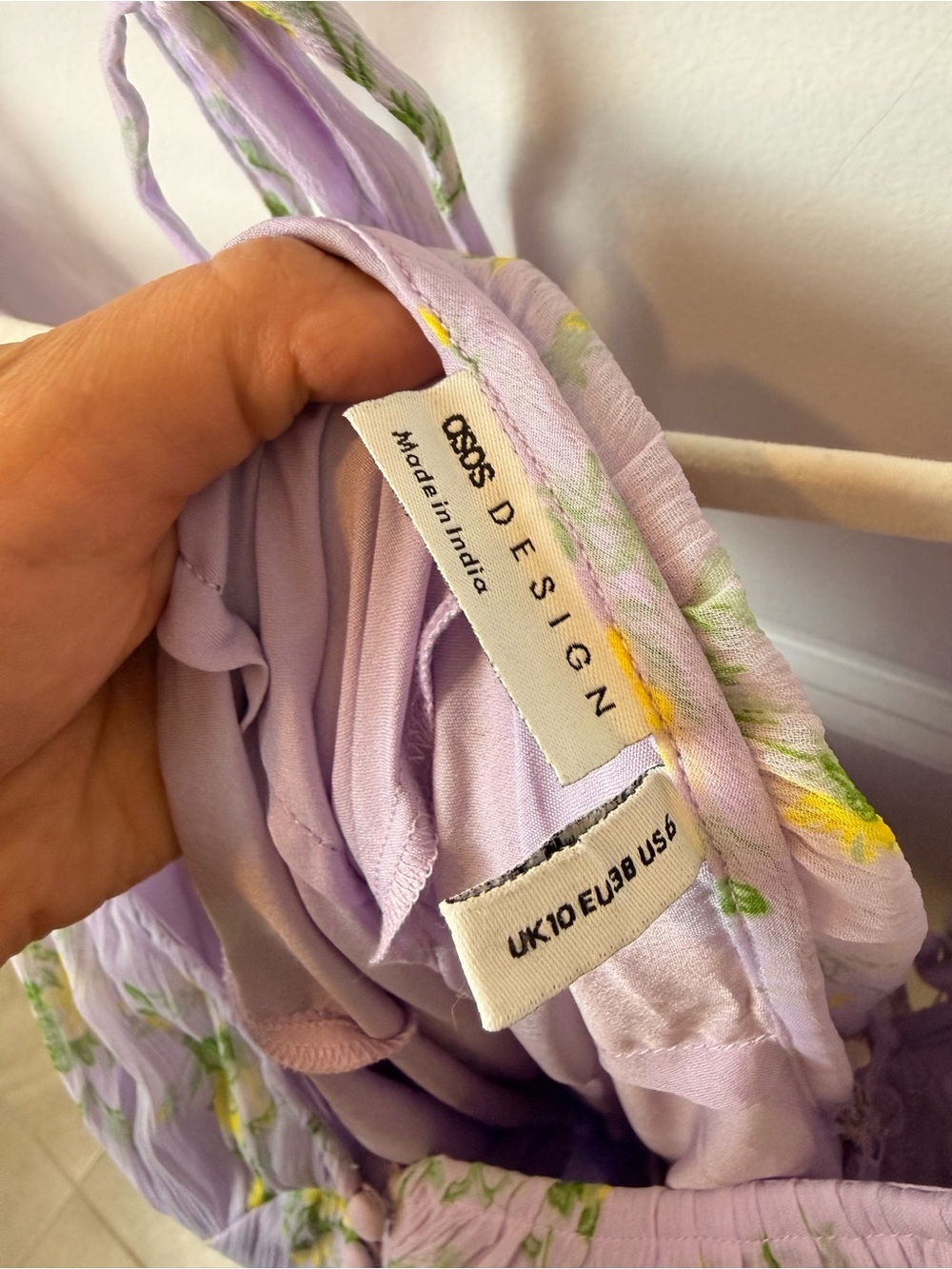 ASOS DESIGN Open Back Lace Insert Midi Tea Dress in Lilac Ditsy Floral US 6 - Picture 9 of 13